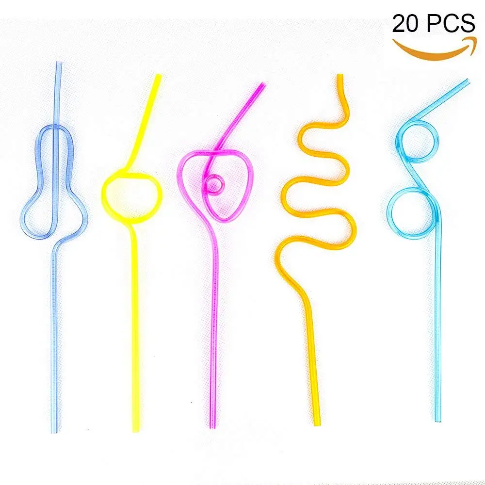 ISusser 50pcs Crazy Loop Straws BPA FREE Crazy Reusable Drinking Straws In Assorted Colors Fun Great For Parties Carnivals