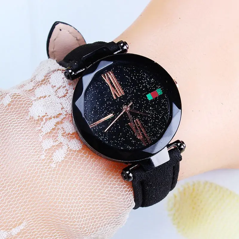 

fashion sky dial roman number mat leather wrist watch for men women, Photo color