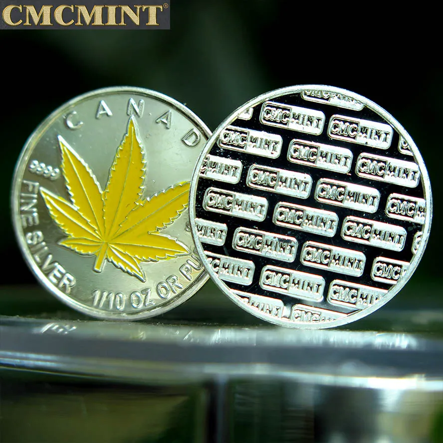 Hot New Products Custom 1/10 Oz 999 Fine Silver Marijuana Yellow Round