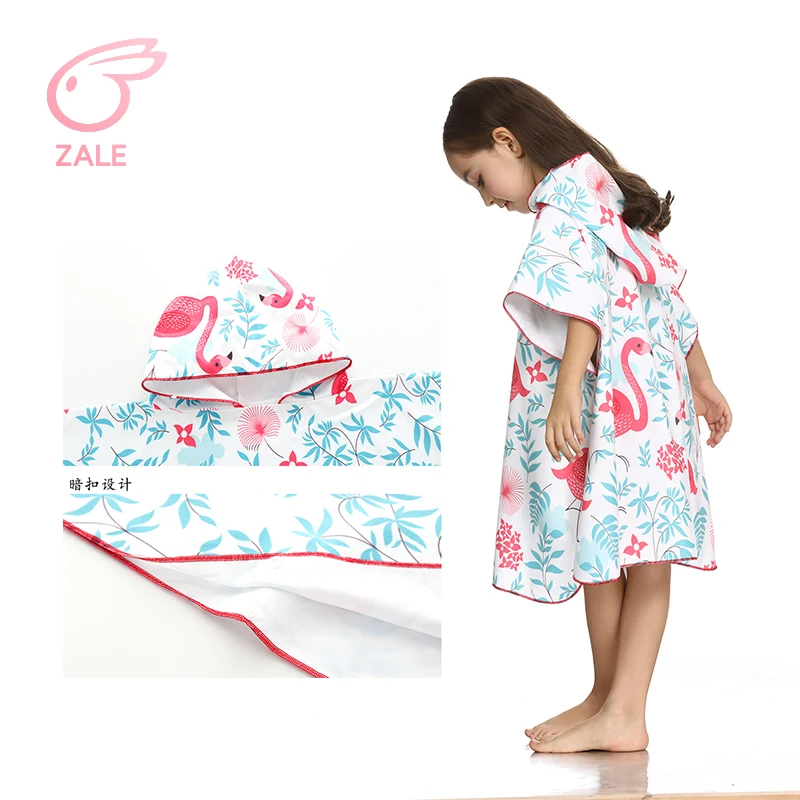 
ZALE Flamingo Poncho Summer Logo Square Baby Bath Sublimation Hooded Kids Sand Free Print Striped Microfiber Custom Beach Towel 