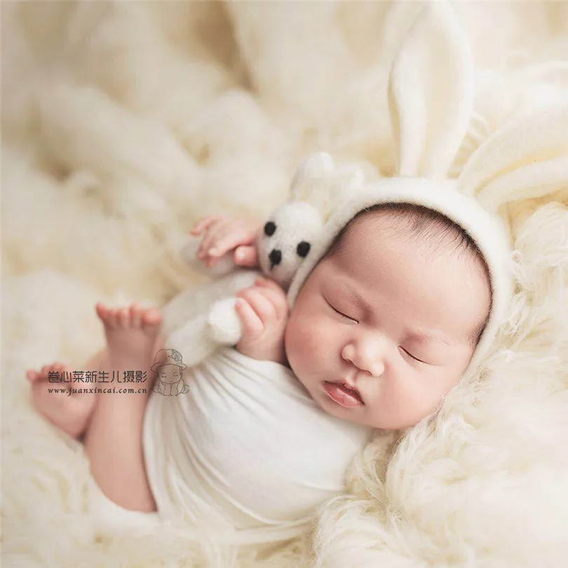 

Knit Bunny Bonnet Stuffed Animal set Photography props Knitted Mohair Bunny hat photo props Rabbit toy Doll