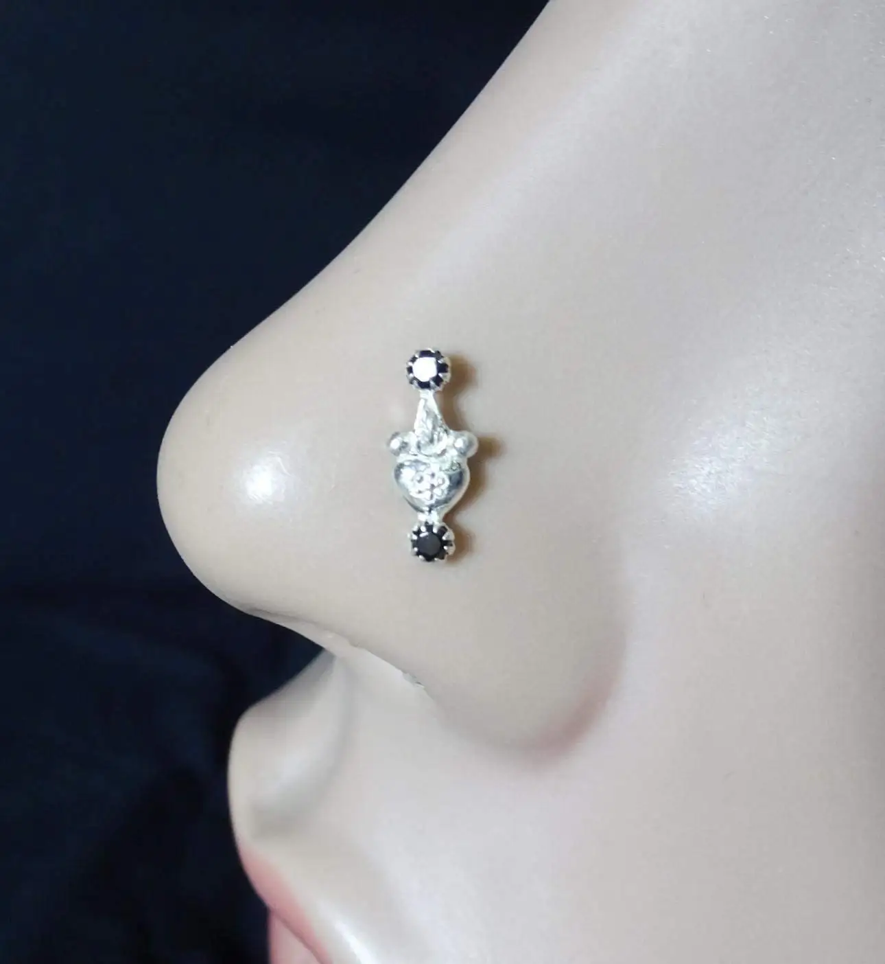 Black Stone Nose Stud,Silver Nose Cuff,Wedding Nose Screw,CZ Clear Nose Stud,Crock Screw Nose Stud,Silver Diamond Piercing,Indian Nose Stud,Monroe Nose Ring,Tiny Gold Piercing(TEJ724)