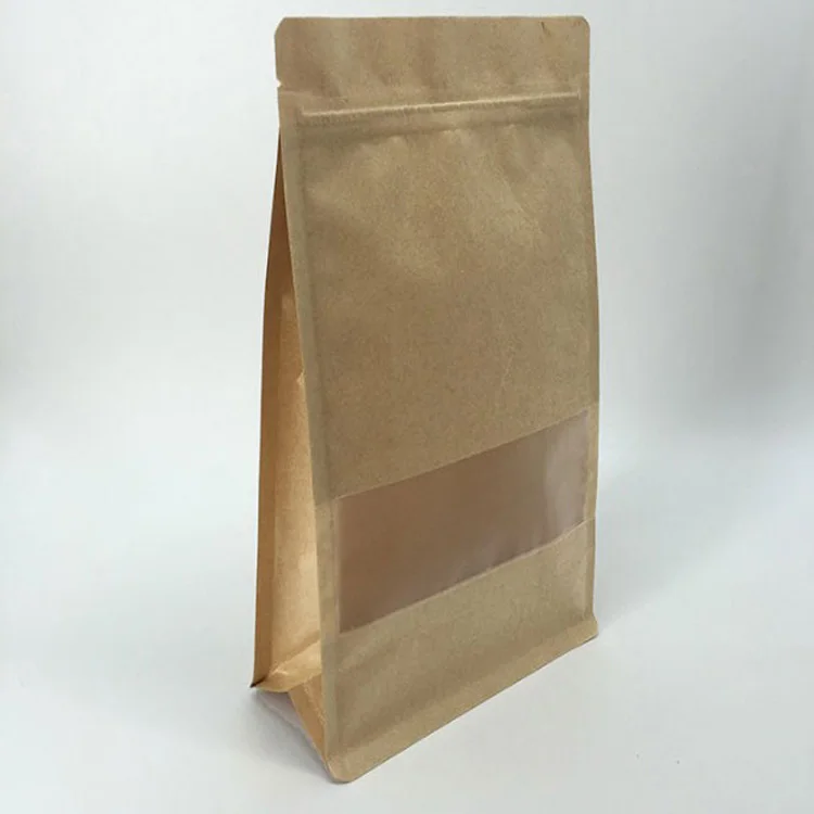 Flat bottom brown kraft paper bag zipper with frosted window