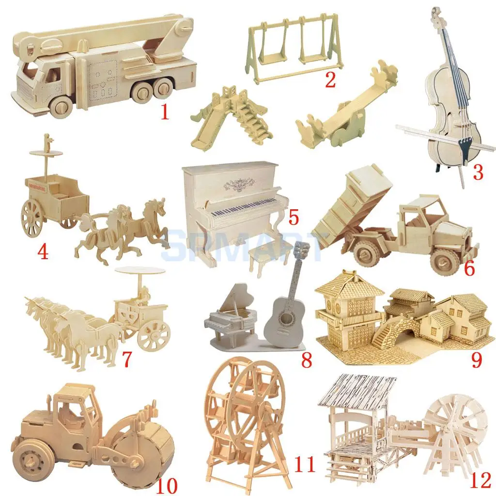 Details about   Woodcraft Construction Kit Wood Kits Puzzle Plug 3D Animals Car Motorcycle 