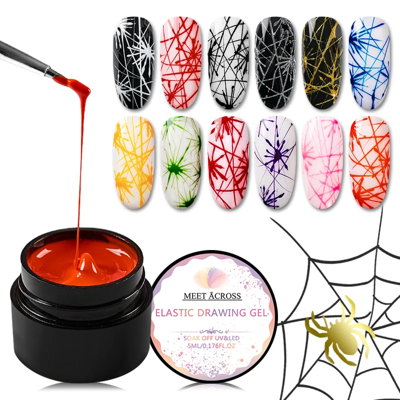 

2021 Private Label 5ml 12 Colors Nail Art Glue Painting Polish UV Led Drawing Spider Nail Gel, 12 colors for chosen