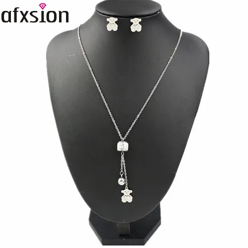 

2018 wholesale China fashion diamond bear silver jewelry set women's Necklaces and earrings set, Picture