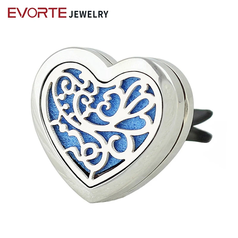 

Hot Selling  316L Stainless Steel Heart Shaped Car Perfume Magnetic Essential Oil Aroma Diffuser Locket as Gift, Silver