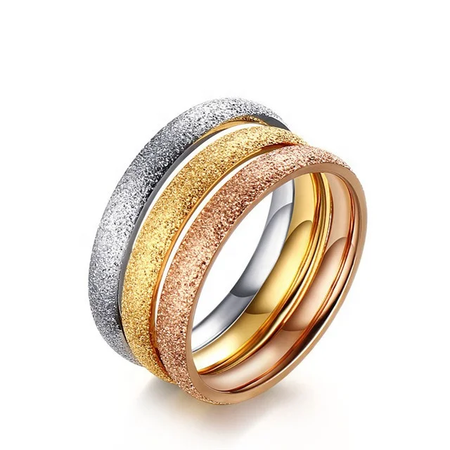 

Three Different Colors White, Gold, Rose Gold Dull Polish 316L Stainless Steel Ring Set For Women