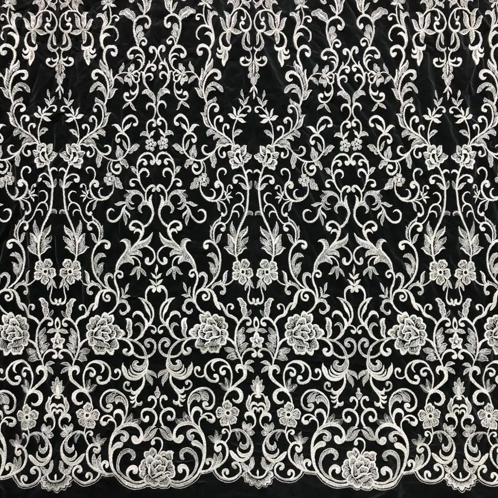 

Soft embroidery floral organza lace fabric for wedding dress scarves and veil, White