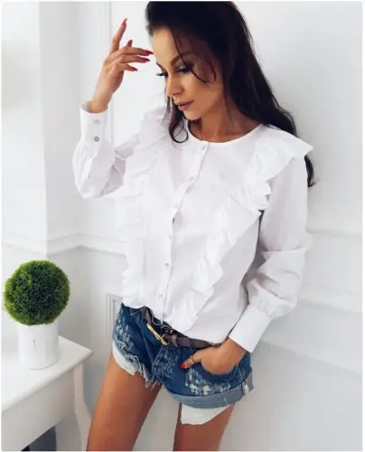 

Women Casual Long Sleeve Frill Ruffle Office Tops EACM171