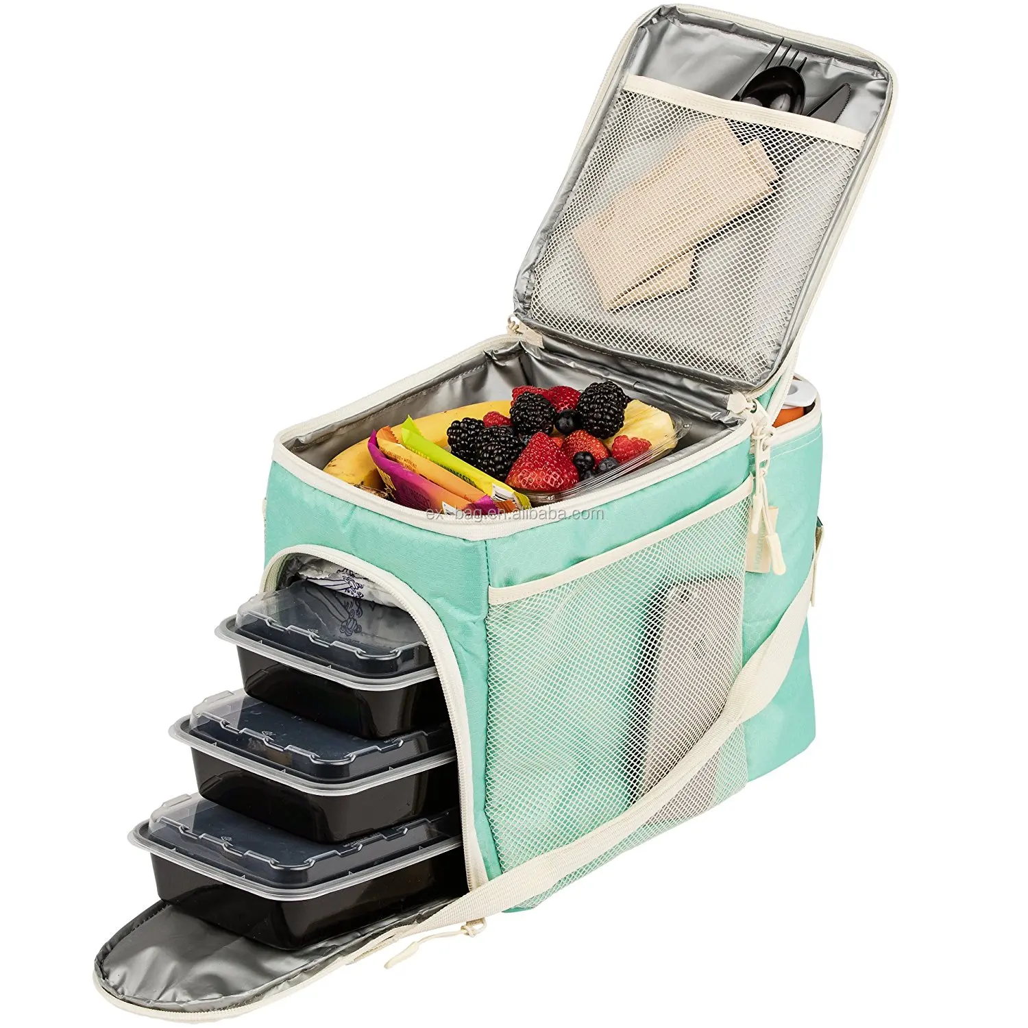 Meal Prep Bag Insulated Cooler Lunch Box W/ 3 Compartment And Includes
