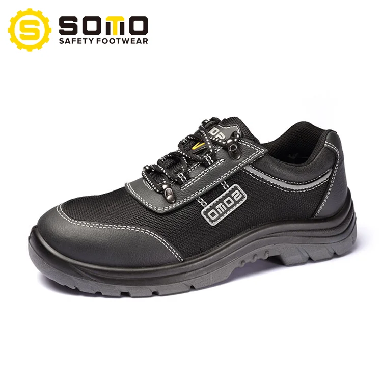 Somo Industrial Shoes Breathable Black Grain Leather Low Cut Safety ...