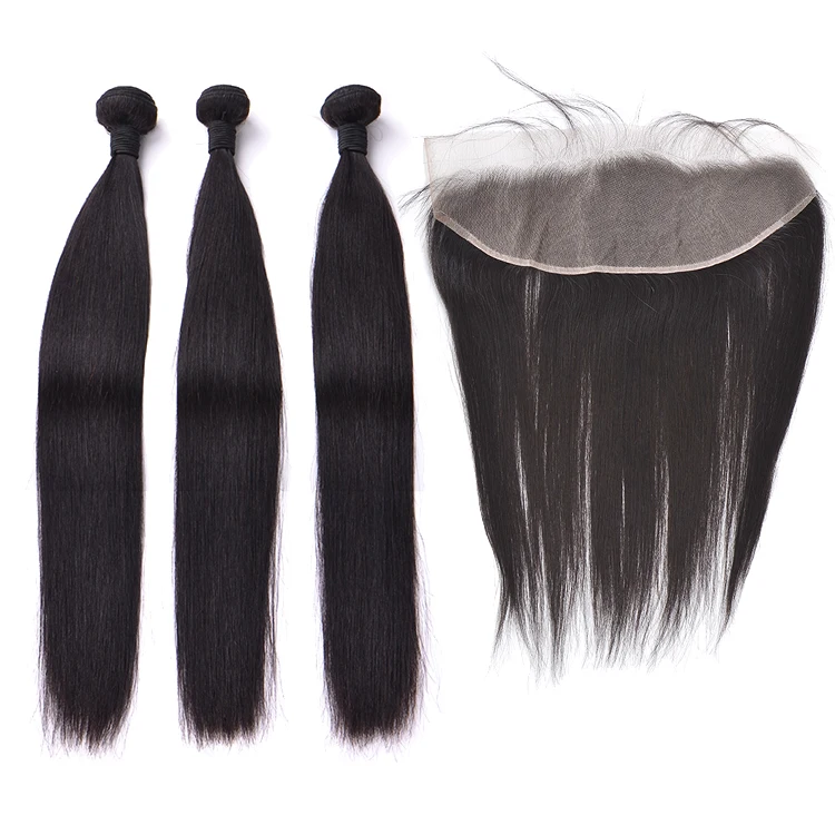 

qingdao hair vendor straight brazilian virgin human hair weave bundle with frontal