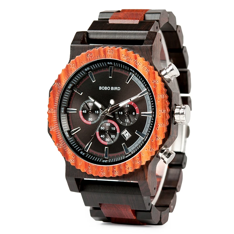 

BOBO BIRD Classic design chronograph men wood watch with wood skeleton watch