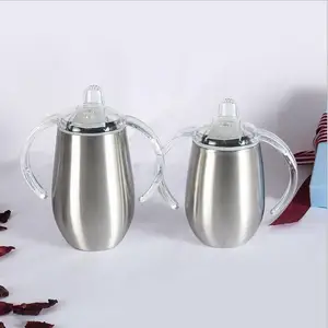 Image of 14 OZ Egg Shape Tumbler with Double Handle Double Wall Kids Milk Cup Stainless Steel Kids Cup with Nozzle