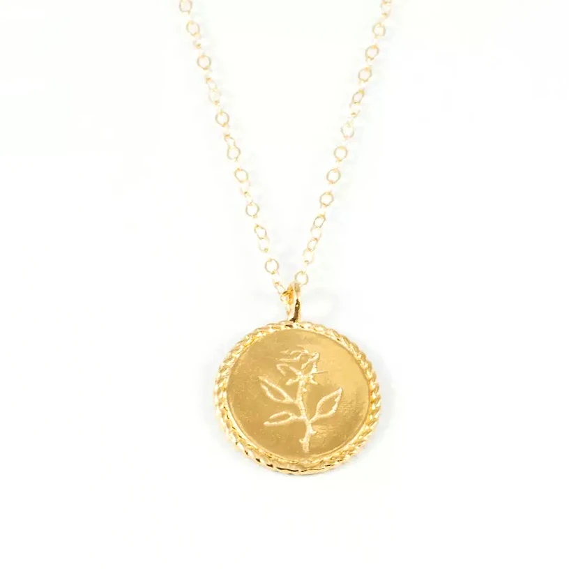 Gemnel dainty 18k gold plated jewelry retro pendant rose coin flower necklace