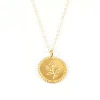 

Gemnel dainty 18k gold plated jewelry retro pendant rose coin flower necklace
