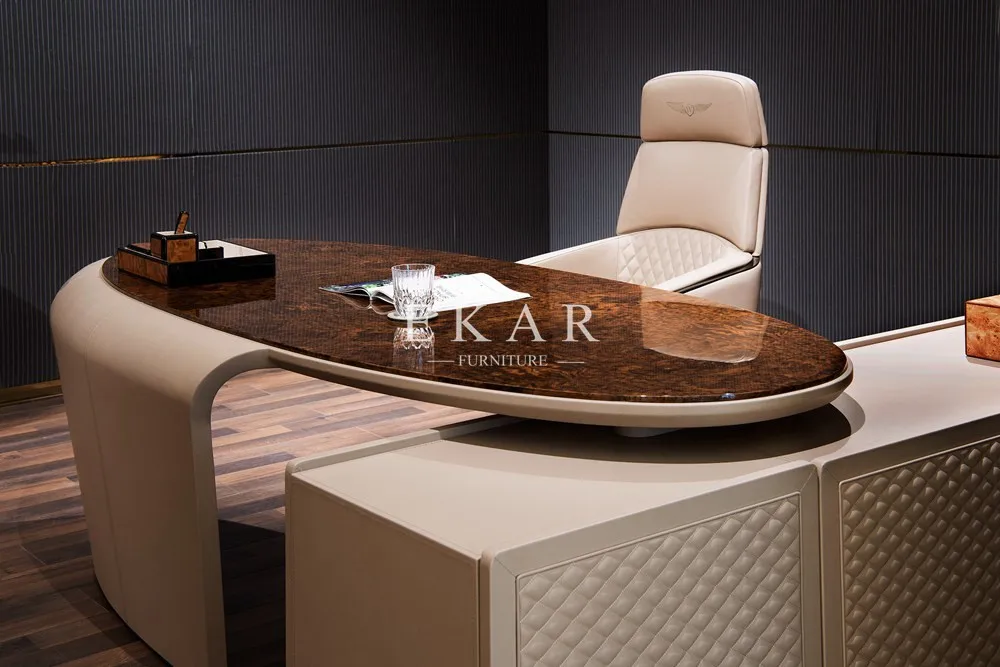 Office Luxury Modern Executive L-shaped Desk High End Leather Office Furniture New Modern Design Wooden Carton+foam+wooden Frame manufacture