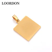 

LOORDON Stock Wholesale Customized Logo Laser Engraved Gold Square Blank Stainless Steel Dogtag Pendant