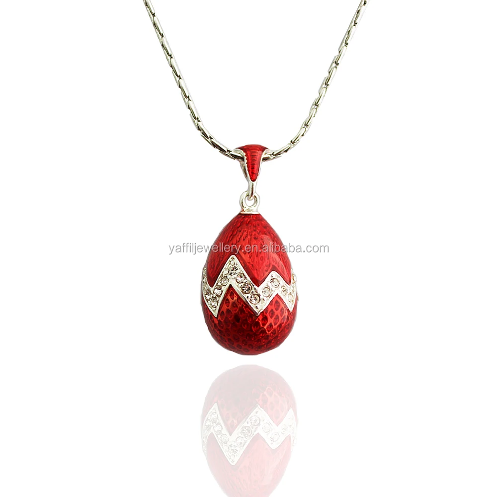 

Silver Tone Enamel faberge egg pendant necklace