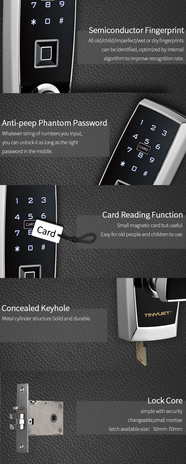 The Most Convenient Smart Lock Fingerprint Door Lock Touch Screen Digital Smart Card Door Lock CC-SL028S