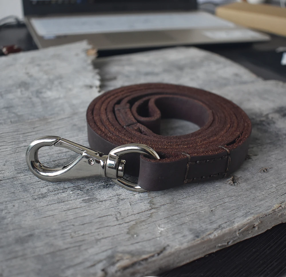 

180cm=6feet Long Vegetable Dyed Dark Brown Grain Leather Dog Leash Vegetable Leather Lead in Stock