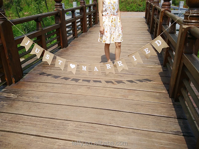
wholesale 2017 NEW Hessian Bunting Rustic Burlap Just Married Wedding Banner 