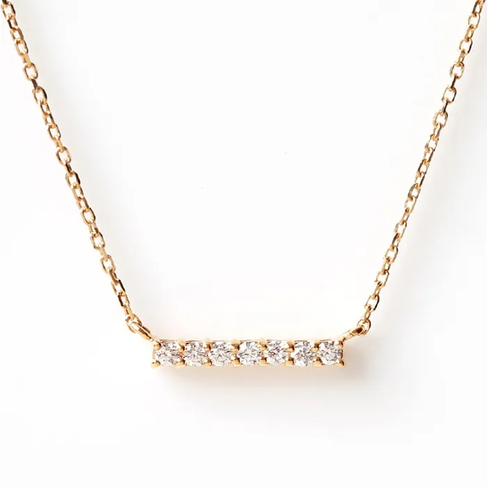 

NKZA-082 Popular Fashion Bar Necklace Solid Gold Chain with 2mm/3mm CZ Stones Jewelry 18k Gold Necklace