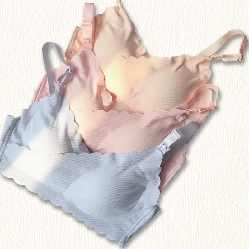 

Women's wirefree seamless nursing breastfeeding bra front closure maternity underwear bra, Light blue pink beige