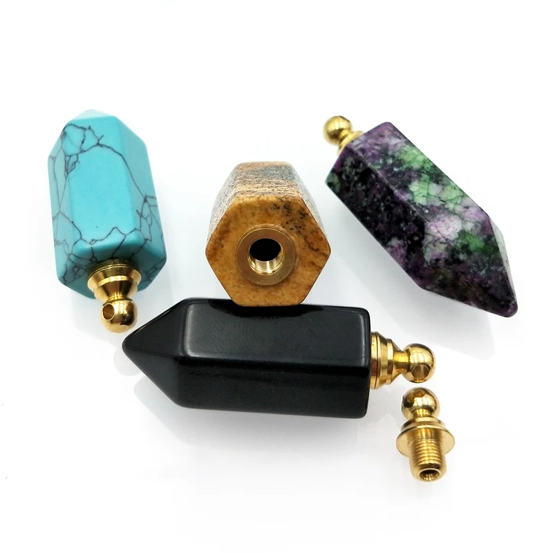 

Genuine carved gemstone perfume bottle point pendant natural turquoise stone essential oil jewelry charm for necklace, Multi