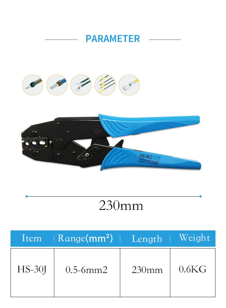 Hs-30j Ratchet Crimping Plier For Terminals 0.5-6.0mm2 With 4 Jaws Kit ...