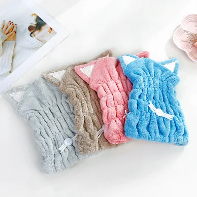 

D151 Quick Dry Bathing Tool Cat Ears Pattern Hair Drying Towel Head Wrap Hat Bath Cap