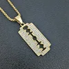 Hiphop jewelry mens gold plating razor blade pendant with stone setting