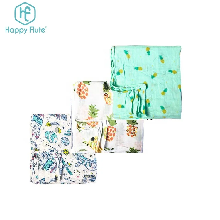 

Happy Flute wholesale high quality 120x120cm large soft cotton baby muslin swaddle blanket, Colorful/customized color