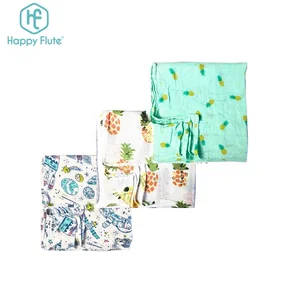 Happy Flute wholesale high quality 120x120cm large soft cotton baby muslin swaddle blanket