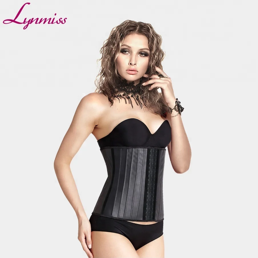

Top quality sport women latex 25 Steel Boned body shaper corset slimming waist trainer, Black
