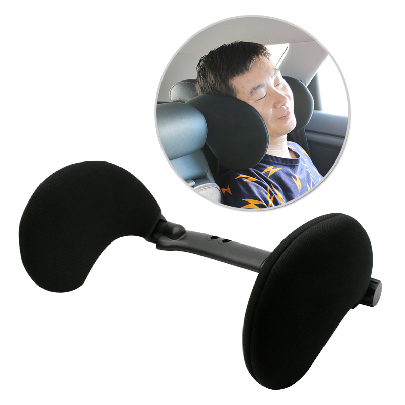 

new design adjustable adult child kids sleep soft car head support rest seat back car headrest and travel neck pillow for travel, Black