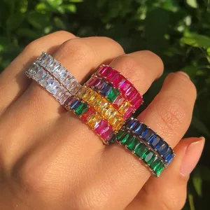 Wholesale fashion High quality 5mm AAA diamond CZ rainbow cubic zirconia eternity ring