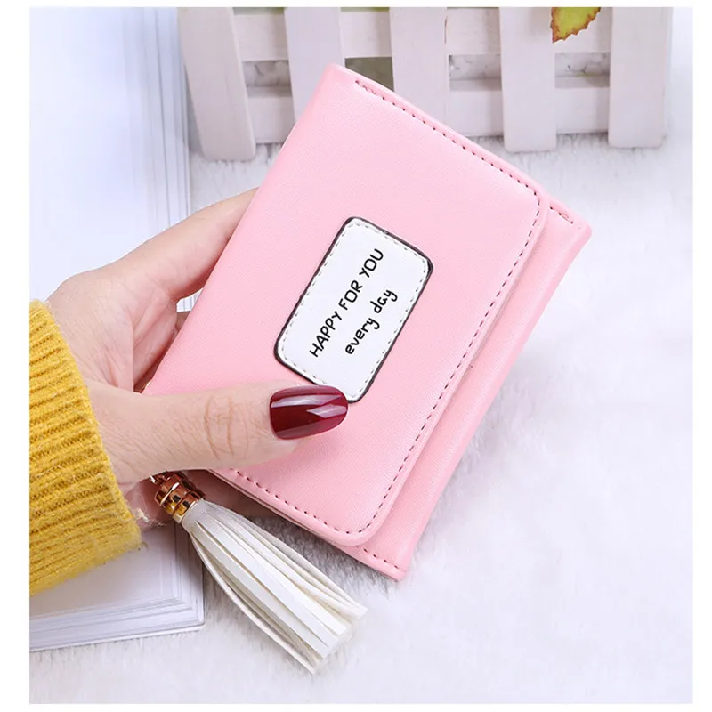 

Latest Designer Tassel Korean Version Women Purse Short Fashion Handbag Leather Wallet Case Card Bag, Display