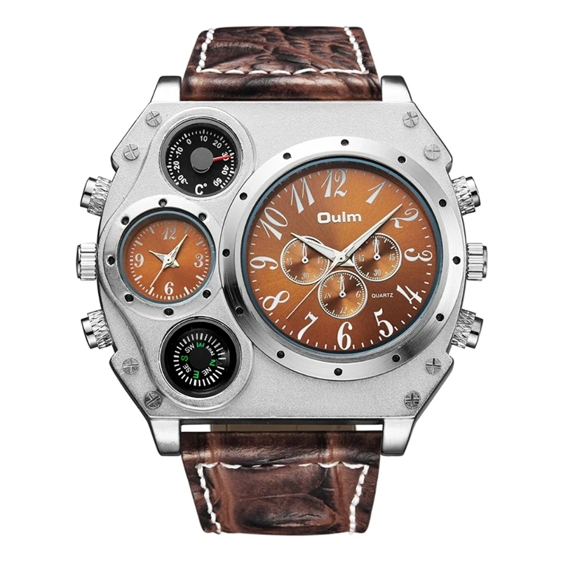 

Oulm 1349 Men Watch Luxury Brand Watch Quartz Movement Sport Military Watch Compass Thermometer Decoration relogio masculino