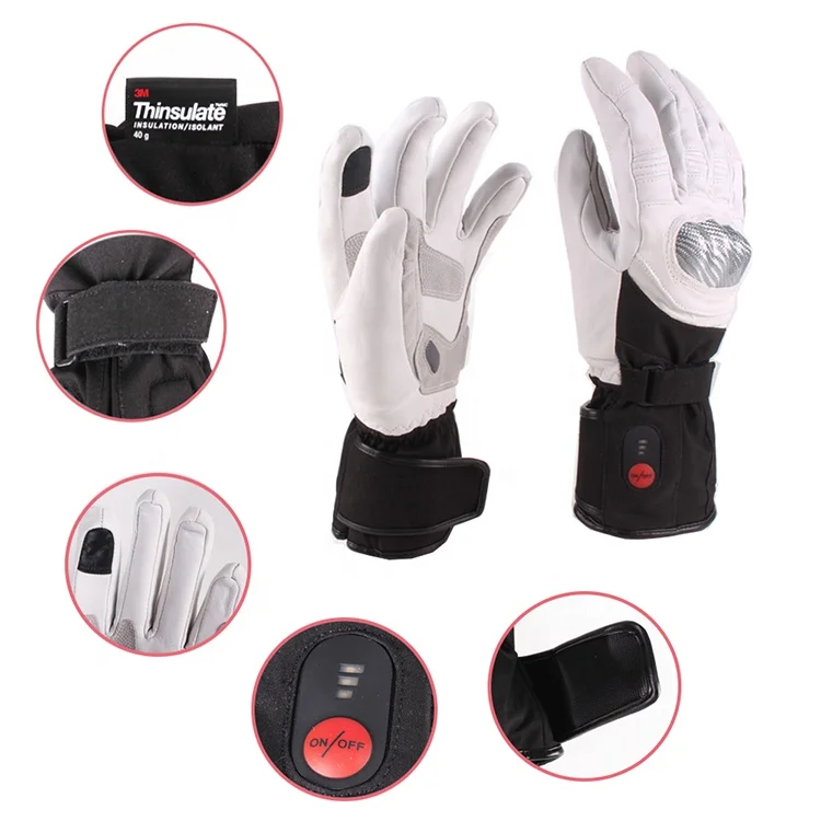 

New winter ski warm gear usb rechargeable battery electric thin heated hunting fishing gloves, Black&white