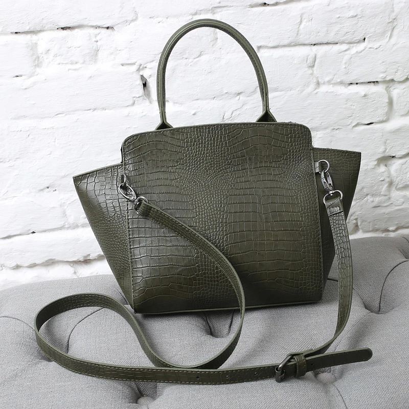 ks-032 Crocodile pattern Leather Women Top-handle Bags Female Purse Chain Wings Bat Trendy Handbag Shoulder Crossbody Bag
