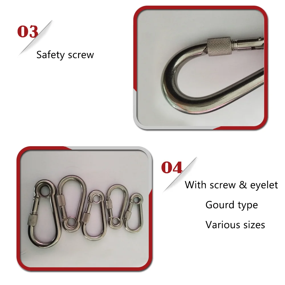 High Quality Stainless Steel 316 Snap Hook Rigging Carabiner With Eyelet and Screw 7*70mm