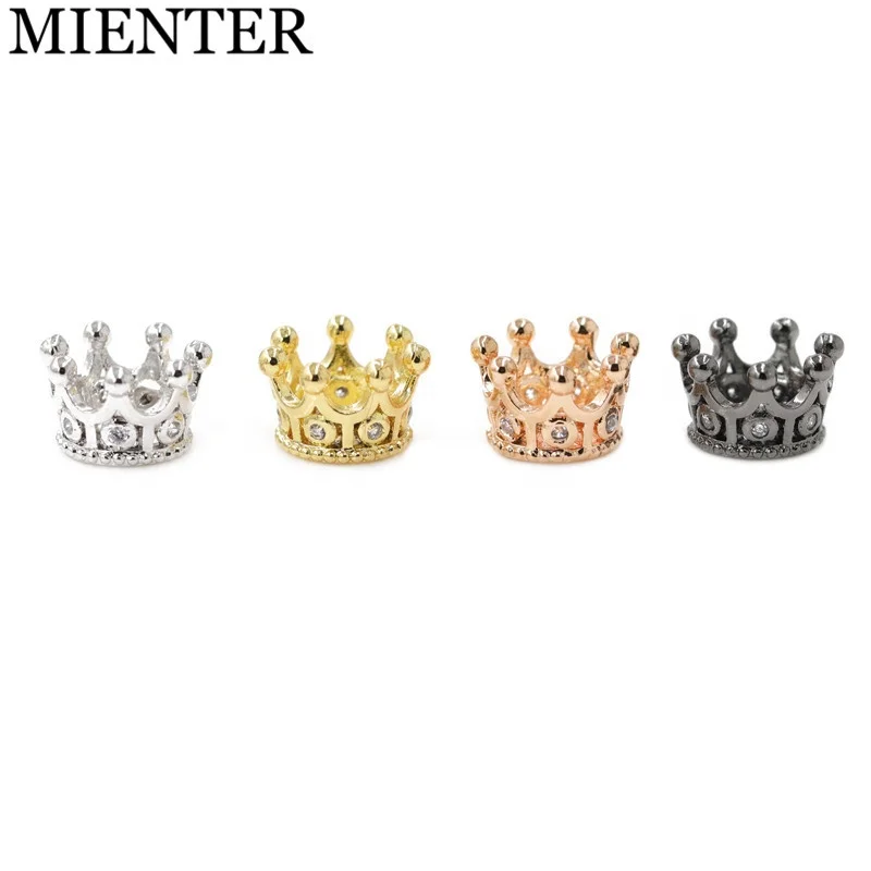 

Wholesale jewelry making supplies customized copper inlaid white zircon crown charms spacer beads, Picture