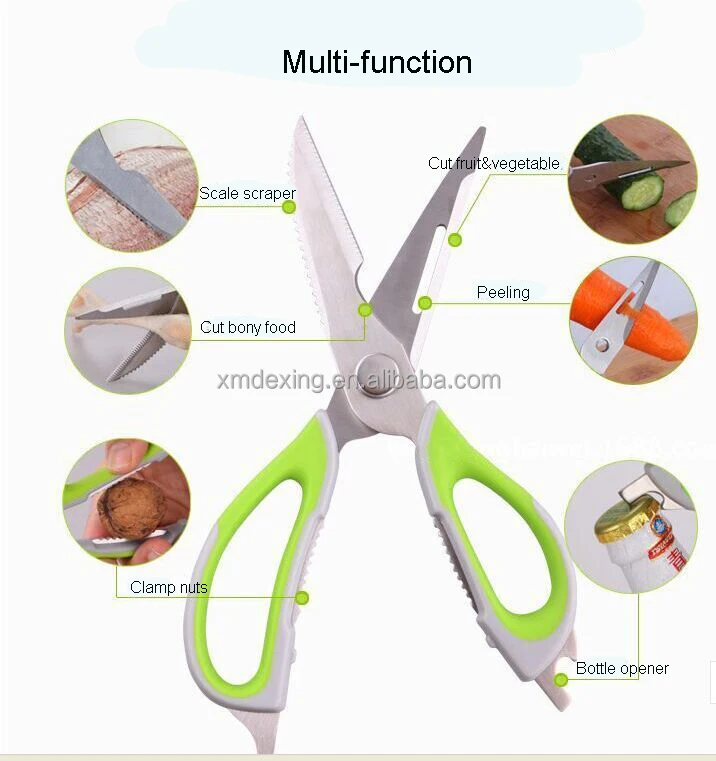 

High quality scissors with varity functions/Safe Heavy Duty Multifunction scissor/Take apart shears for quick and easy cooking, Pink;yellow;blue;green;or custom