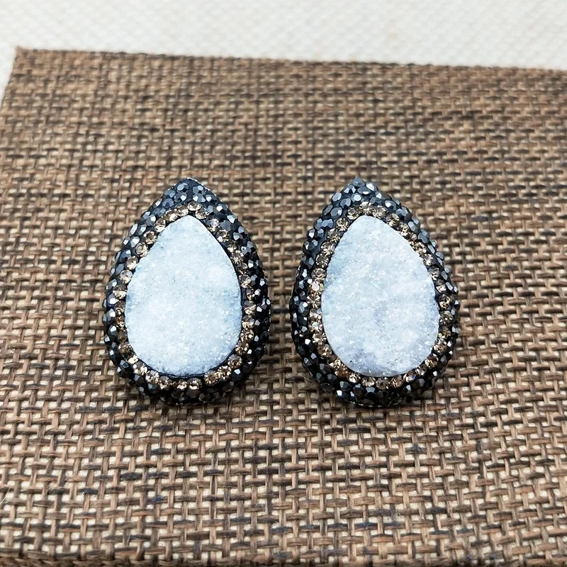 

Amazon Best Selling Rhinestone Paved Drop Shape Druzy Earring Set Stud White Pear Drusy Gemstone Studs Earrings, White stud earrings