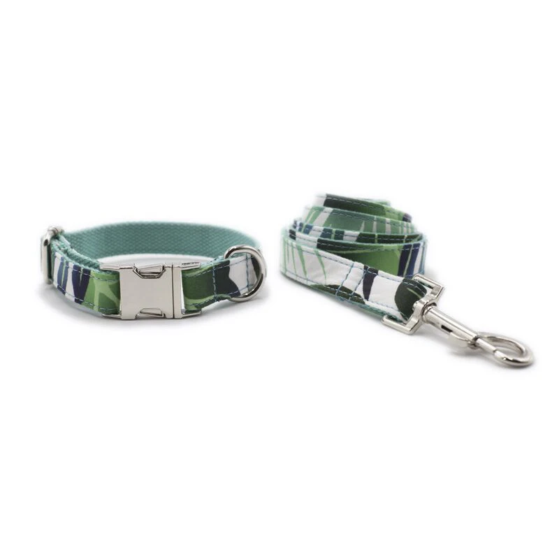 Chic Instagram style pet dog collar and leash set high quality cotton webing fabric dog collar custom logo dog lead collar set