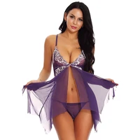 

New Arrive Hot Sexy Plus Size Purple Asymmetric Hem Lace Lingerie Women