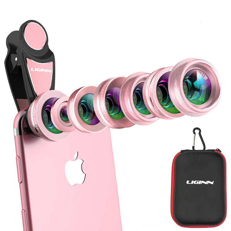 

7 In1 Cell Phone Camera Lens Kit wide angle fisheye 15x macro lens 2x zoom Telephoto CPL Filter Kaleidoscope lens For Iphone, Black gold rose gold