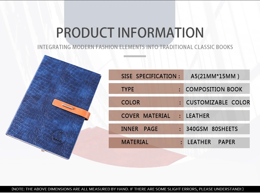 Promotional Custom Logo Paper Back A5 PU Leather Notebook With Pen